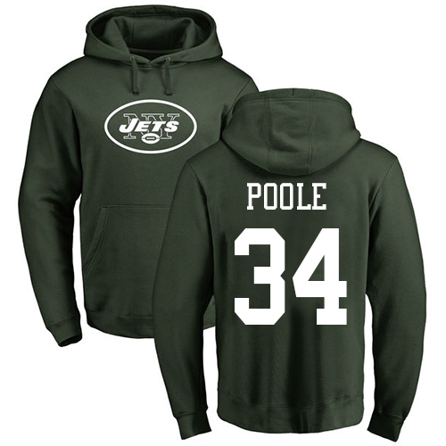 New York Jets Men Green Brian Poole Name and Number Logo NFL Football #34 Pullover Hoodie Sweatshirts